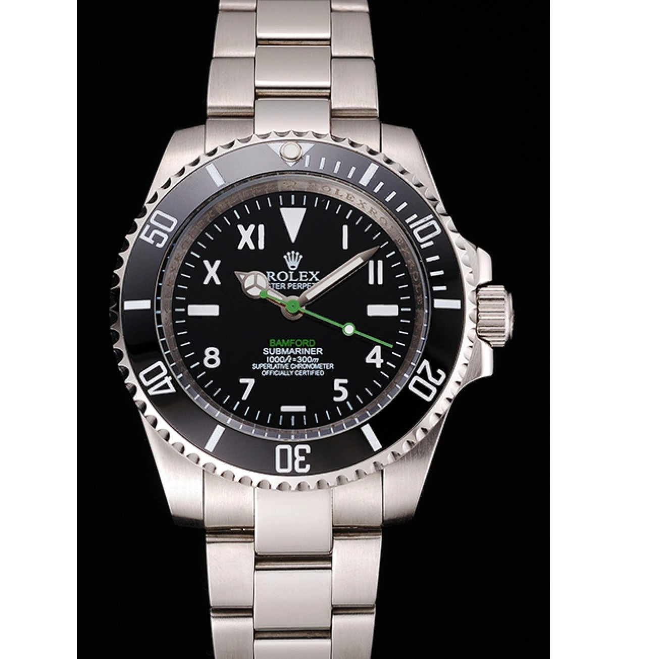 Rolex aaa copy Numerals Bracelet And Black Steel Dial Bezel Bamford Rolex Roman Submariner Black Case Stainless With 0630